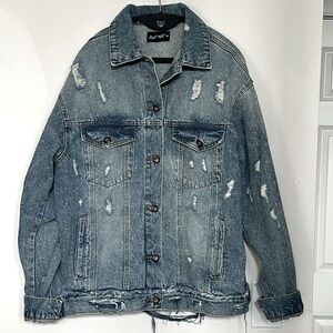 Womens Oversized Thrashed Distressed Torn Jean‎ Jacket Outerwear Indie Sleaze M